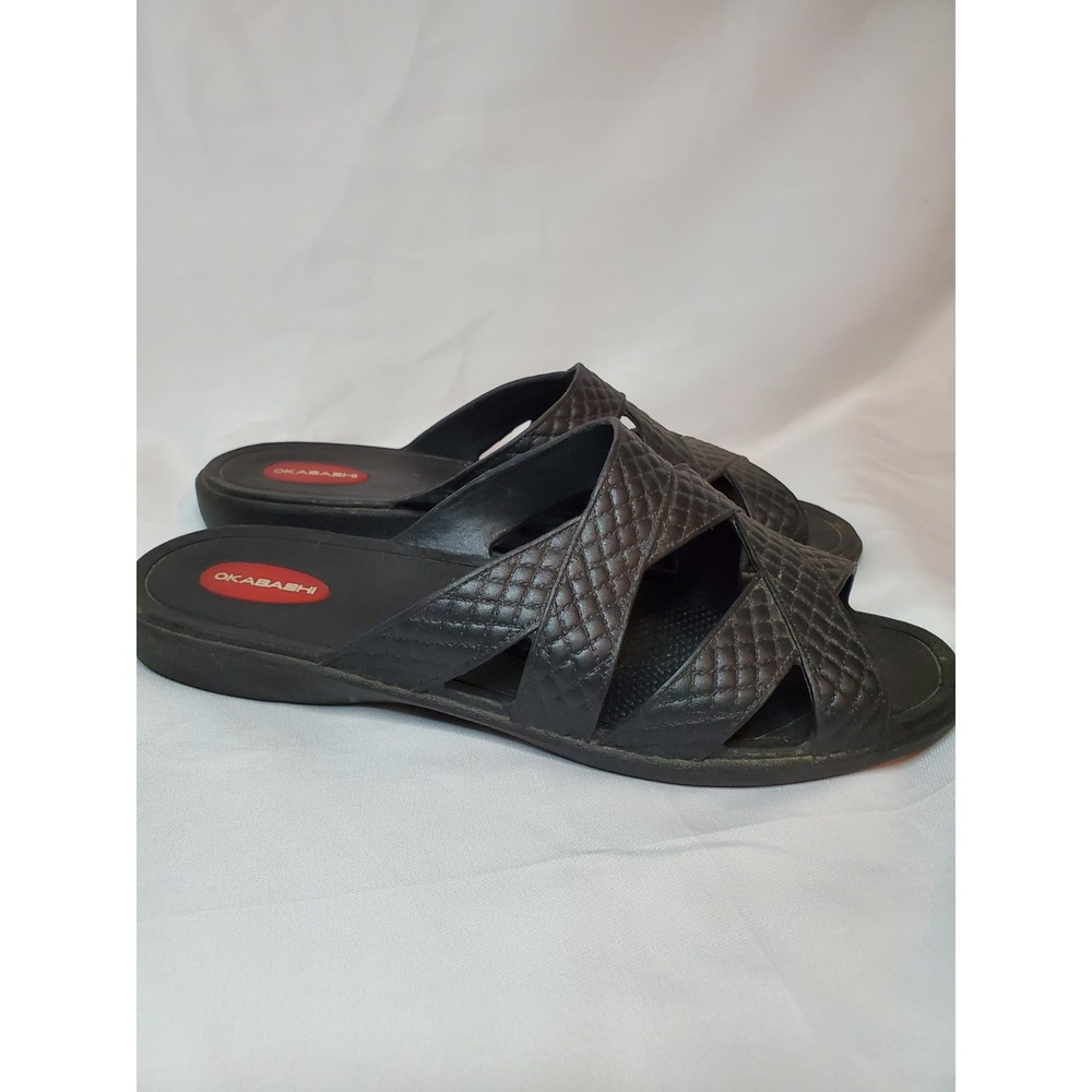 Okabashi Black Quilted Cross‎ Strap Slides Size L Sandals Comfort Casual